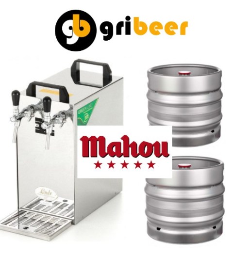 Alquiler grifo de cerveza doble con dos barriles de 30 Litros de Mahou 5 Estrellas