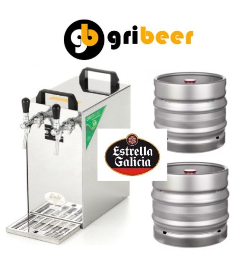 Alquiler grifo de cerveza doble con dos barriles de 30 Litros de Estrella Galicia