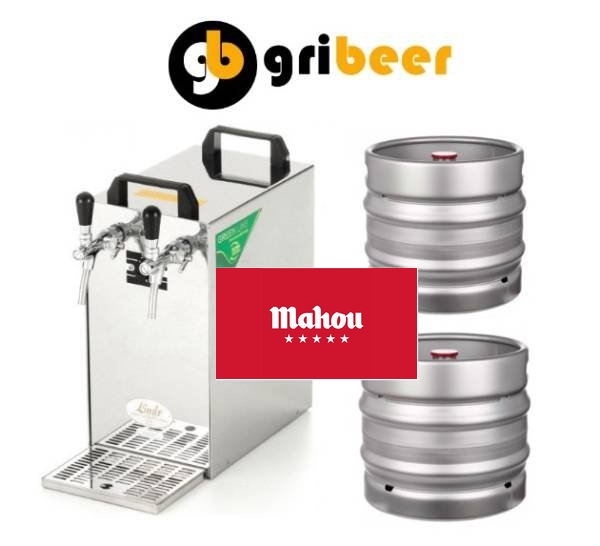 Alquiler grifo de cerveza doble con dos barriles de 30 Litros de Mahou 5 Estrellas